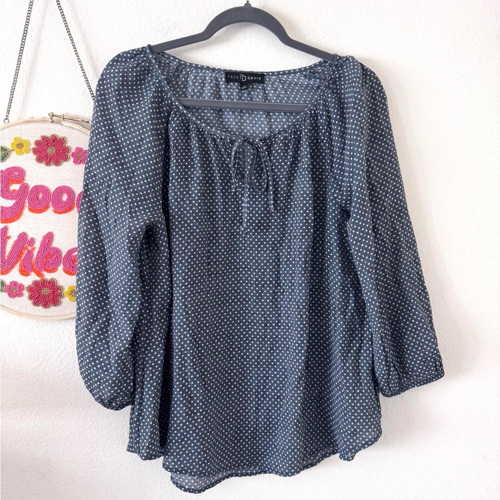 Fred David Navy Polka Dot Blouse